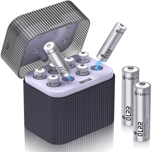 QLRR Rechargeable Lithium AAA Batteries with Fast Charger 8 Pack 1.5V 1300mWh High Capacity AAA Batteries Constant Output Li-ion Triple a Batteries Cycle Times up to 1200x