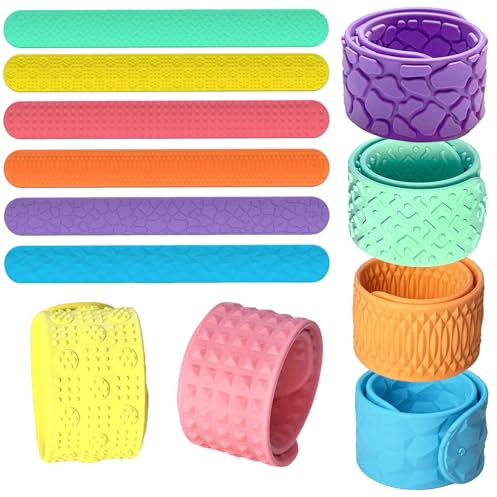 WUDEUI 6PCS Sensory Slap Bracelets, Textured Silicone Fidget Wristband Bands for Stress Anxiety Autistic ADHD, Wearable Calm Down Travel Airplane Essentials Toys for 3+ Year Old Boys Girls Teens