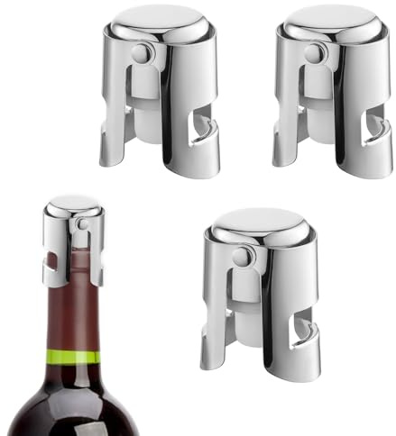 SYEYCW 3 Piezas Tapón de Botellas de Vino, Tapón de Champán de Acero Inoxidable, Reutilizable Sellado al Vacío Tapones de Botella, Tapon Cava de Vino Espumoso Mantiene Burbujas, para Cerveza, Prosecco