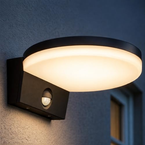 Miratic Applique da Esterno con Sensore di Movimento PIR 4000K LED Bianco Neutro 15W 1300lm Lampada da Esterno Ideale per Terrazza Balcone Giardino IP65 (nero)