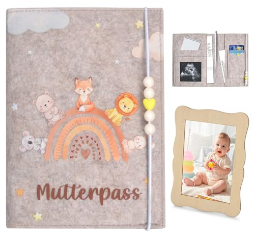 Funda para pasaporte de maternidad de fieltro con marco de madera, funda protectora para el pasaporte de maternidad para Alemania, organizador de embarazo, regalo para mujeres embarazadas