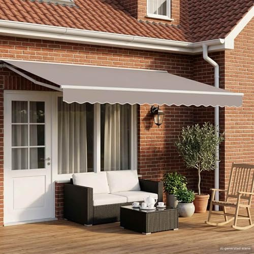 Teenpull Telaio Tenda da Sole Elettrica con LED Bianco 4x3m in Alluminio Montaggio a Parete Estensibile e Retrattile Tenda da Sole Braccio Articolato per Terrazzo Giardino Balcone con Protezione UV e