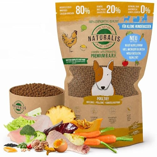 Läckerhet! Naturalis Torrbar bar för små hundar 1 kg med 80 % kyckling 20 % grönsaksfrukt spannmålsfri utan tillsatser 100 % natur – motsvarar ca 4 kg våtfoder