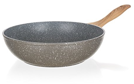 Banquet Pierre Naturelle Wok en Fonte d'aluminium forgé Poêle, Aluminium, Gris, Granite, 29 x 49 x 10 cm