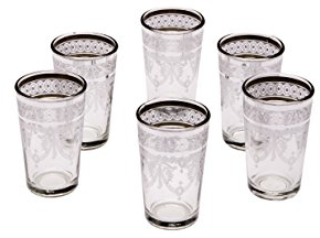 Orientalische verzierte Teegläser Set 6 Gläser bunt Gold | Marokkanische Tee Gläser 6 Farben Deko orientalisch | 6 x Orientalisches Marokkanisches Teeglas verziert | Muster auswählen (weiss)
