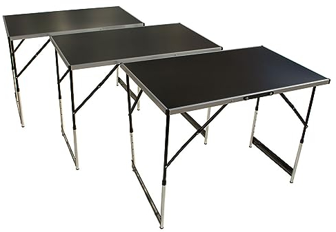 Lemodo Tapeziertisch 3-teilig klappbar, Multifunktionstisch mit verstärkter Tischplatte, höhenverstellbar, Mehrzwecktisch Malertisch Flohmarkttisch, bis 50 kg belastbar je Klapptisch, 100 x 60 cm