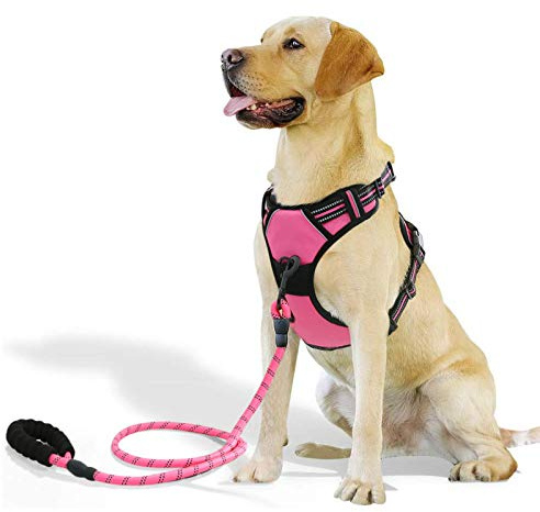 Raining Pet Hundegeschirr für Große Hunde Anti Zug Geschirr No Pull Sicherheitsgeschirr Rosa L