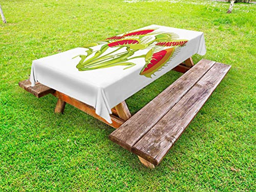 ABAKUHAUS Venere acchiappamosche Tovaglia da Esterno, Bouquet di Venere acchiappamosche, Tovaglia da Picnic Lavabile Decorativa, 145 cm x 265 cm, Scuro Coral Lime Green