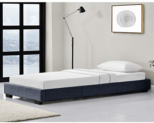 Corium Polsterbett aus Leinen Bettgestell mit Lattenrost 90x200 cm Bett inkl. Lattenrahmen Einzelbett Jugendbett Dunkelgrau
