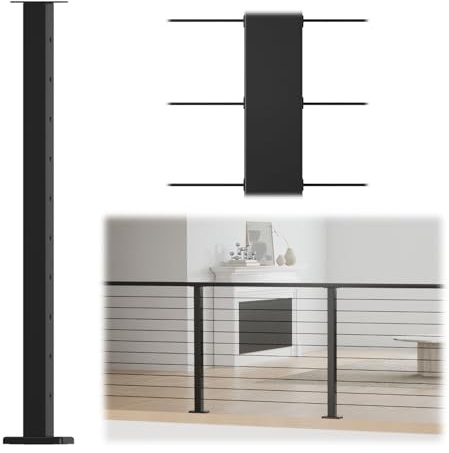 Muzata Black Cable Railing Post 36 Inch 36x2x2 Level Drilled Surface Mount T304 Stainless Steel Cable Railing System Kit Indoor Outdoor with Paper User Guide PS02 BH4S