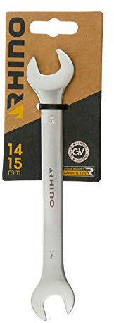 RHINO - Clé à fourches, Clé Plate, clé de Serrage à fourches - Diamètre 14 x 15 mm - Fabriqué en Acier (Chrome Vanadium) - Haute qualité - Garantie à Vie - Plusieurs Tailles Disponibles