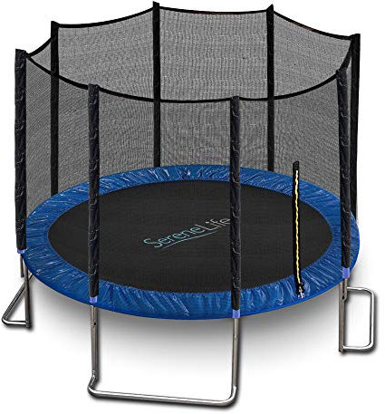 SereneLife 8FT Trampoline Outdoor – Heavy-Duty Backyard Trampoline for Kids and Adults with Wide Jumping Surface, Stable L-Shaped Legs, Safety Net, Supports 264 lbs.,ASTM Approved, 96 x 94 IN