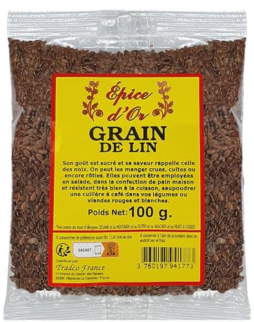 Graines de lin 100g - Epice d'Or, 100% Naturel, Sans Additifs, Haute Qualité, Végan et Sans Conservateur