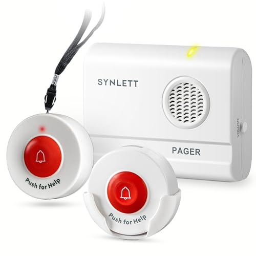 SYNLETT Boutons d'appel sans Fil pour Surveillance des Personnes âgées, système d'alerte SOS, Alarme Portable pour Les infirmières, Les Personnes âgées, Les Patients, Les urgences, la Maison