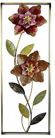 Flair Flower Metall väggskulptur blad metallbild väggbild blomma bild 3D-skulptur unik terrassdekoration väggrelief abstrakt extravagant gåva designer väggobjekt blommor, röd, ca 88 x 30 cm