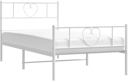 vidaXL Sängram med huvudgavel och fotgavel vit metall 75x190 cm, säng, metallsäng, metall sängram, sängar, metallsängar, metall sängramar, gästsäng