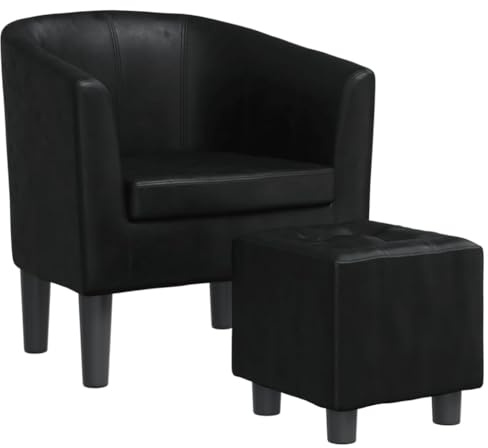 vidaXL Fauteuil Cabriolet avec Repose-Pied, Chaise avec Dossier, Siège avec Accoudoirs, Canapé de Bureau Salon Chambre, Noir Similicuir