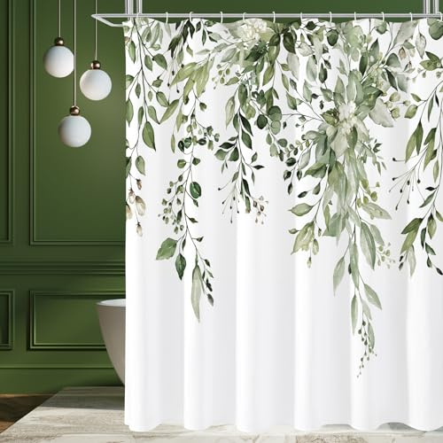 Gibelle Olive Green Eucalyptus Shower Curtain, Floral Print, 72x72