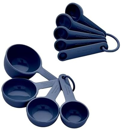 KitchenAid Universal Easy To Read Measuring Cup and Spoon Set with Soft Grip Handle for Maximum Control, Hang Hole and Nesting For Easy Storage, Dishwasher Safe, 9 Piece, Ink Blue