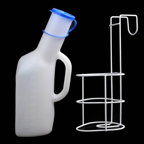 Urinals for Men Portable Urinal Bottle 32oz/1000mL Spilll Proof Travel Pee Bottles Plastic Mens Bedpan Male Urinals with Lid and Holder for Elderly Car Travel Emergency