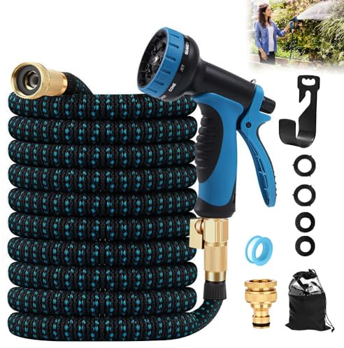 Gobesty Tubo Acqua Giardino Estensibile, 22.5M Tubo Irrigazione Estensibile con Pistola a Spruzzo Dacqua a 10 Funzioni Tubo Estensibile da Giardino per Irrigazione, Giardino, Autolavaggio, Blu
