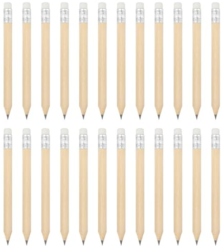 PATIKIL Halva pennor bulk, 24-pack förvässade korta runda träpennor mini HB grafit träpenna med vitt suddgummi för klassrum kontor skrivtillbehör