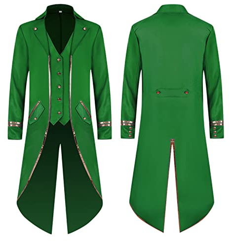 Men's Vintage Gothic Tailcoat, Medieval Renaissance Steampunk Jacket Men Long Victorian Trench Coat Uniform Single Breasted Frock Coat Fall Winter Turn Collar Overcoat Costume for Halloween
