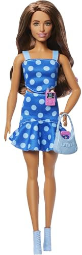 Barbie Fashionistas-Puppe #242, Puppe mit Typ-1-Diabetes und einem gepunkteten Outfit und Accessoires, in Zusammenarbeit mit Breakthrough T1D, HYT97