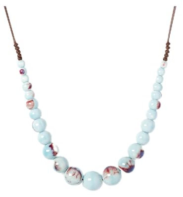 Aqxyxsw GUYTRM Vintage-Keramik-Perlen-Halskette for Frauen, handgefertigt, lang, verstellbar, Ethno-Stil