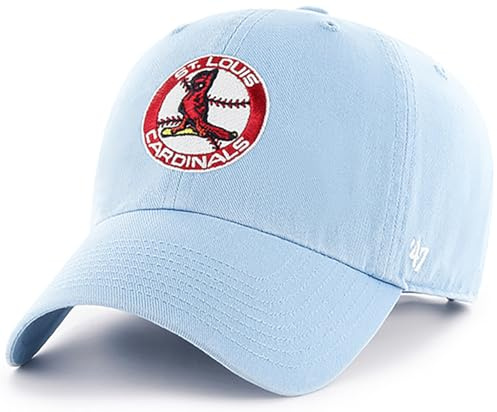 47 Brand MLB Cooperstown Primary Logo Clean Up Adjustable Baseball Cap Hat, Adult One Size Fits All, St. Louis Cardinals, One size