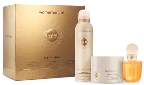 Women'Secret Beauty Confidences Goddess Elixir Estuche Regalo de Mujer Pack de 3 Piezas Crema Corporal 250ml, Gel de Ducha en Espuma 200ml y Aceite Corporal, Capilar y Facial 100ml