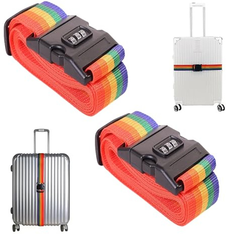 Correas para Equipaje,Cinturones de Maleta,Correa para Maleta de Viaje,Correas de Equipaje Ajustables,Cinta para Maletas de Viaje Nailon para Maletas con candado de combinación,Color Arcoiris