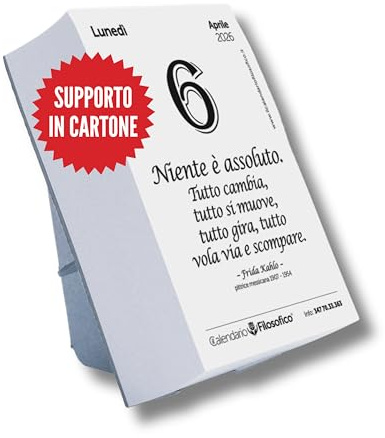 Il Calendario Filosofico 2026 con Supporto in Cartone, Formato A6 da 10x14 cm, Il Primo e L'Originale Calendario da Tavolo con 365 Giorni di Frasi Filosofiche, Ogni Giorno Una Frase, Creato a Bologna