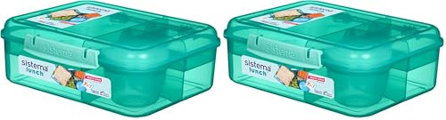 Sistema Bento Box LUNCH | Bento School Lunch Box with Compartments | 1.65 L | Food Storage Container in Assorted Colours (Varies by Pack) | 1 Count (Pack of 2)