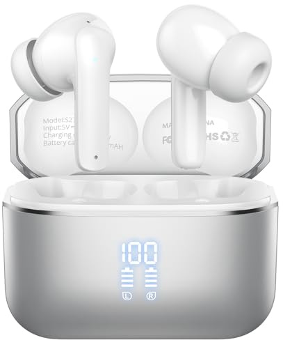 YOHOTA Wireless Earbuds, Bluetooth 5.4 Headphones in Ear with 4 ENC Noise Cancelling Mic 48H Playtime Wireless Earphones with HiFi Stereo Deep Bass IP7 Waterproof Touch Control Dual LED Display