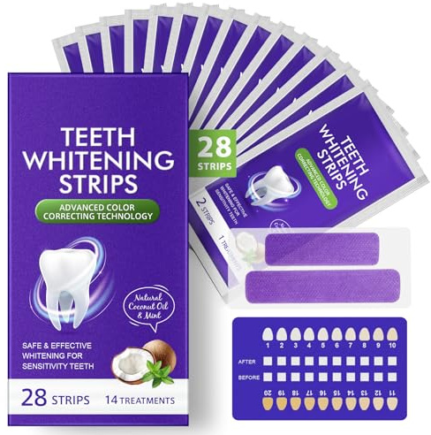 Teeth Whitening Strips, Purple Tooth Whitening Strips 14 Treatments, Enamel Safe, Whitening Teeth from The Inside Out, at-Home Teeth Whitening Kit - Sensitivity Free