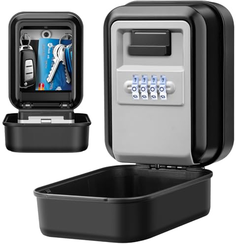 BTNEEU Boite a Clefs Securisee Exterieur [Rétroéclairée] Grande Boite à Clé Murale Boite à Clef a Code 4 Chiffres Résistant aux Intempéries Cofre Fort a Cle Robuste pour Maison Garage Bureau (Gris)