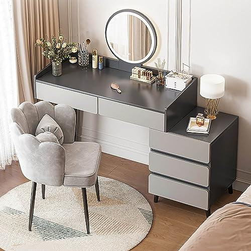 Makeup Vanity Set with Adjustable Brightness Mirror LED Lighting Spacious Drawers & Comfortable Chairs Complete Dressing Table for Bedroom Decor