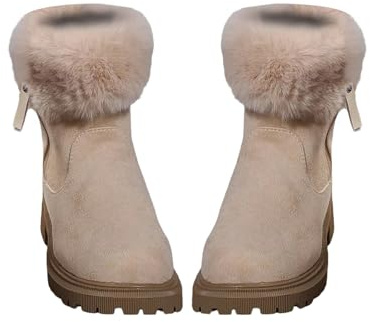 Generisch Women's Lined Snow Boots, Short Boots, Women's Winter, Plain Non-Slip Block Heel In The Tube With Wool Thickened Warm Cotton Shoes, Winter Lightweight Shoes, beige, 7 UK