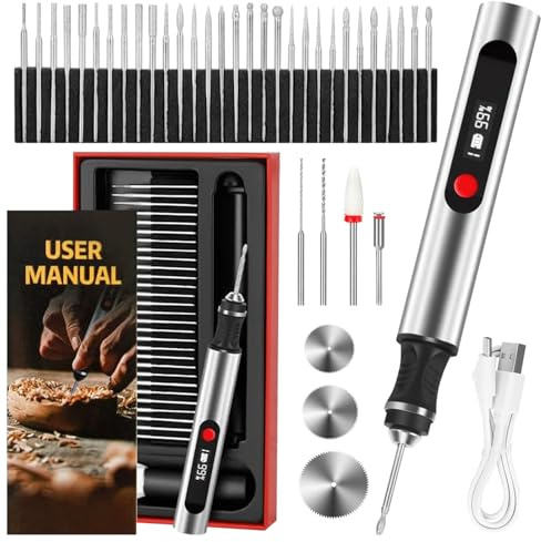 Cordless Engraving Pen, 3-Speed Electric Engraving Tool Kit, Engrave 50+ Surfaces, with 30 Small Drill bits, 7 Grinding Accessories, USB Charging for Wood Resin Stone Jewelry