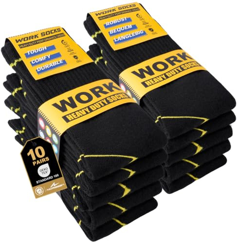 Niorasen Arbetssockor För Herrar, 6/10 Par Vadderade Sockor | Snabbtorkande, fuktavvisande, förstärkt häl och tå, vadderad frottesula, andas
