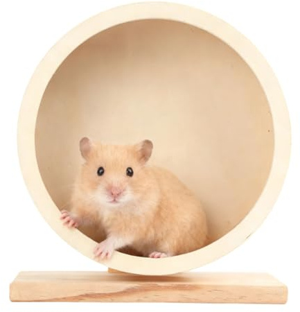 Wooden Hamster Wheel, Wooden Hamster Exercise Wheel for Small Pets, Large 28cm Syrian Hamster Wheel for Running, Dwarf Hamster Run Wheel with Quiet