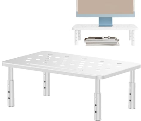 Monitorbordsställ,Monitorställ för skrivbord Höjdjusterbar | Litet datorstativ Ergonomisk ventilerad halkfri förhöjd metallstigare Hemmakontor Stationär datorskärm Arbetsstation