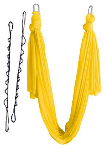 Wellsem® - Hamac élastique de 5 m pour Pilates Yoga Swing Yoga aérien avec mousqueton et chaîne en guirlande, jaune