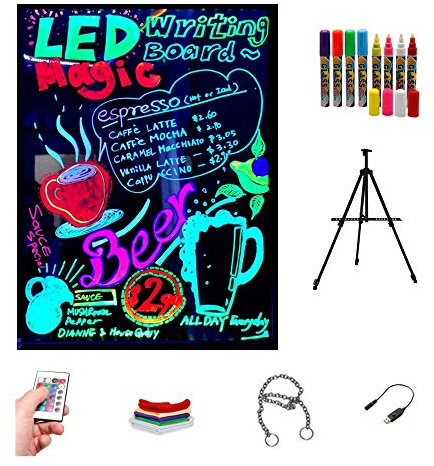 Ardoise LED lumineuse 60 x 80 cm, RGB, acrylique + trépied + pack de 8 feutres, livraison 1 à 3 jours