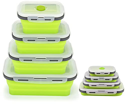 SZRWD Faltbare Silikon-Behälter, 4 Stück, wiederverwendbar, faltbar, Frischhaltedosen zum Backofen, Grün