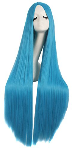 MapofBeauty 40 Pollic/100cm Naturale Morbido Dritto Lungo Cosplay Parrucca (Ciano Blu)