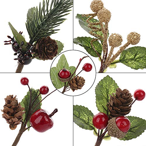VKTY Artificial Pine Cones and Red Berry Stems - 20 Pack Christmas Greenery Picks for Wreaths, Garlands, Centerpieces, Tree Decorations (5 Styles)