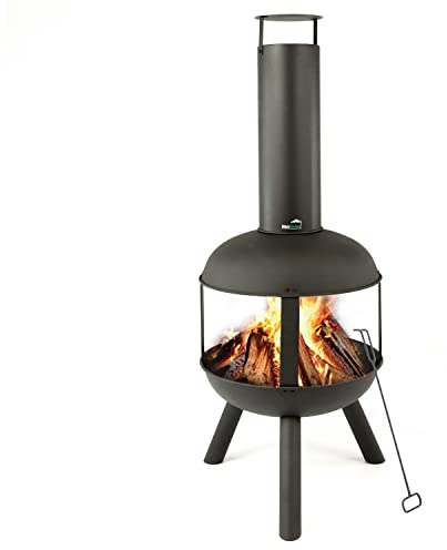 MaxxGarden Terassenofen - Hades Schöner Gartenkamin - Terrassenkamin - Outdoor Kamin Mit Kamin Poker - Mit Stahlgitter - Mit Schornstein Zum Entspannen - Ø45×115 cm - Schwarz