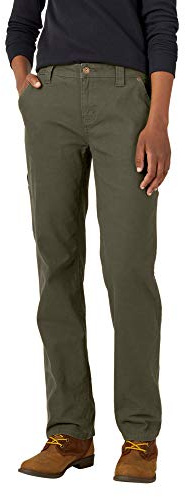 Dickies Women's Relaxed Straight Carpenter Duck Pant, Rinsed Moss Green, 12